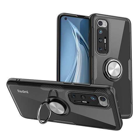 Funda Silicona Ultrafina Carcasa Transparente con Magnetico Anillo de dedo Soporte ZL1 para Xiaomi Mi 10S 5G Plata y Negro