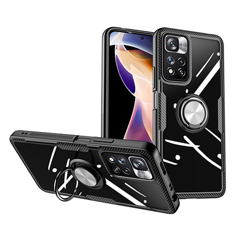 Funda Silicona Ultrafina Carcasa Transparente con Magnetico Anillo de dedo Soporte ZL1 para Xiaomi Mi 11i 5G (2022) Plata y Negro