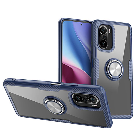 Funda Silicona Ultrafina Carcasa Transparente con Magnetico Anillo de dedo Soporte ZL1 para Xiaomi Mi 11X Pro 5G Plata y Azul