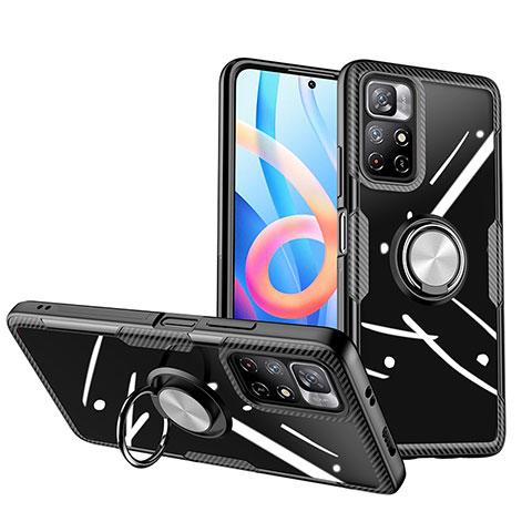 Funda Silicona Ultrafina Carcasa Transparente con Magnetico Anillo de dedo Soporte ZL1 para Xiaomi Poco M4 Pro 5G Plata y Negro