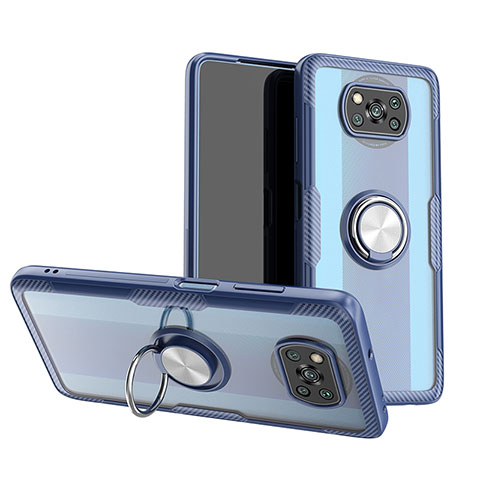 Funda Silicona Ultrafina Carcasa Transparente con Magnetico Anillo de dedo Soporte ZL1 para Xiaomi Poco X3 Pro Plata y Azul