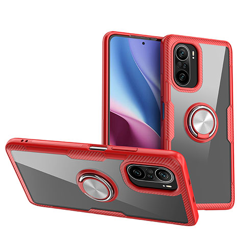 Funda Silicona Ultrafina Carcasa Transparente con Magnetico Anillo de dedo Soporte ZL1 para Xiaomi Redmi K40 Pro 5G Rojo