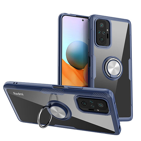 Funda Silicona Ultrafina Carcasa Transparente con Magnetico Anillo de dedo Soporte ZL1 para Xiaomi Redmi Note 10 Pro Max Plata y Azul