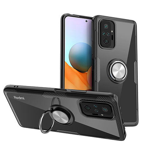 Funda Silicona Ultrafina Carcasa Transparente con Magnetico Anillo de dedo Soporte ZL1 para Xiaomi Redmi Note 10 Pro Max Plata y Negro