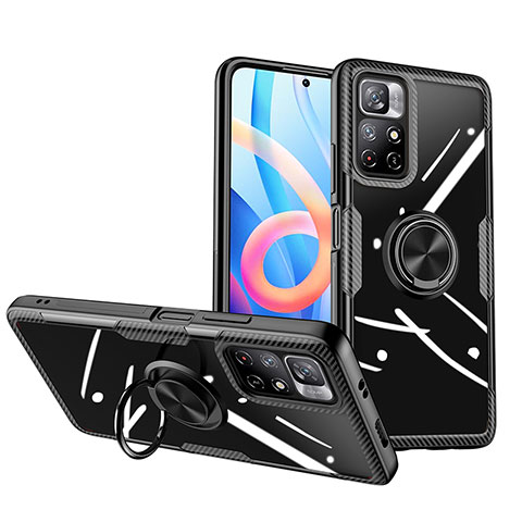 Funda Silicona Ultrafina Carcasa Transparente con Magnetico Anillo de dedo Soporte ZL1 para Xiaomi Redmi Note 11 5G Negro