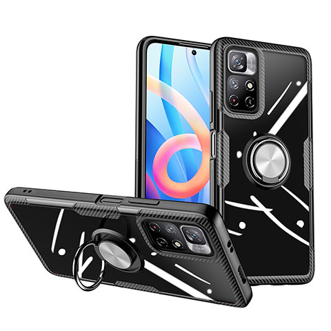 Funda Silicona Ultrafina Carcasa Transparente con Magnetico Anillo de dedo Soporte ZL1 para Xiaomi Redmi Note 11 5G Plata y Negro