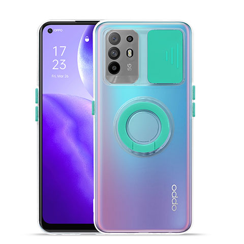 Funda Silicona Ultrafina Carcasa Transparente con Soporte para Oppo A95 5G Cian