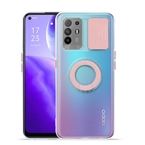 Funda Silicona Ultrafina Carcasa Transparente con Soporte para Oppo F19 Pro+ Plus 5G Rosa