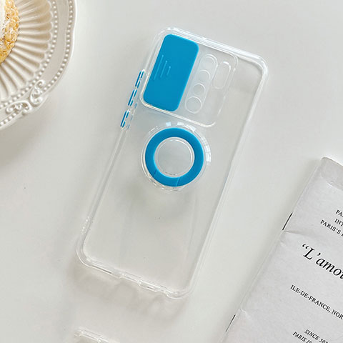 Funda Silicona Ultrafina Carcasa Transparente con Soporte para Xiaomi Poco M2 Azul Cielo