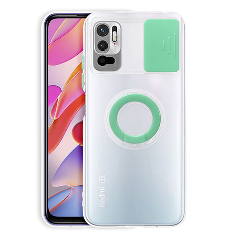 Funda Silicona Ultrafina Carcasa Transparente con Soporte para Xiaomi Redmi Note 10 5G Menta Verde