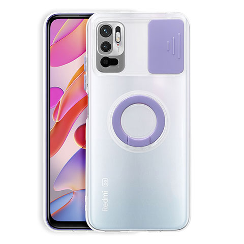 Funda Silicona Ultrafina Carcasa Transparente con Soporte para Xiaomi Redmi Note 10 5G Morado