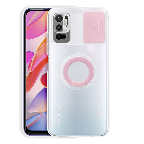 Funda Silicona Ultrafina Carcasa Transparente con Soporte para Xiaomi Redmi Note 10 5G Rosa