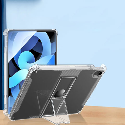 Funda Silicona Ultrafina Carcasa Transparente con Soporte S01 para Apple iPad Air 4 10.9 (2020) Claro