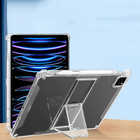 Funda Silicona Ultrafina Carcasa Transparente con Soporte S01 para Apple iPad Pro 12.9 (2020) Claro