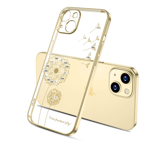 Funda Silicona Ultrafina Carcasa Transparente Flores para Apple iPhone 13 Mini Oro