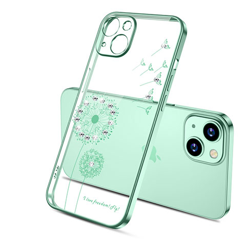 Funda Silicona Ultrafina Carcasa Transparente Flores para Apple iPhone 13 Verde