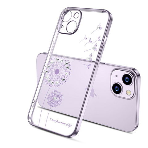 Funda Silicona Ultrafina Carcasa Transparente Flores para Apple iPhone 15 Morado