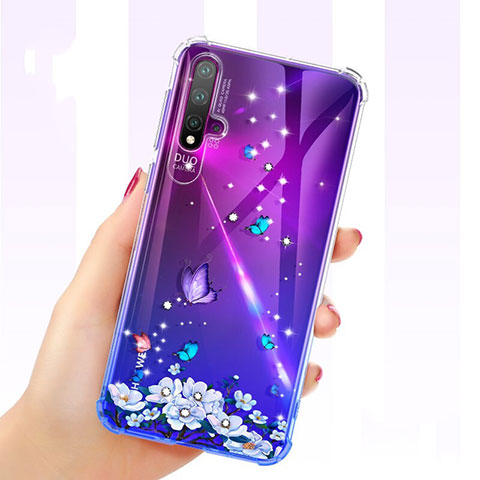 Funda Silicona Ultrafina Carcasa Transparente Flores para Huawei Nova 5 Morado