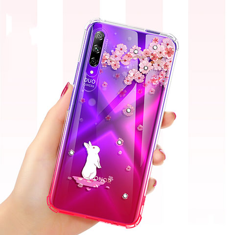 Funda Silicona Ultrafina Carcasa Transparente Flores para Huawei P Smart Pro (2019) Rojo