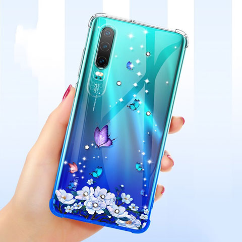 Funda Silicona Ultrafina Carcasa Transparente Flores para Huawei P30 Morado