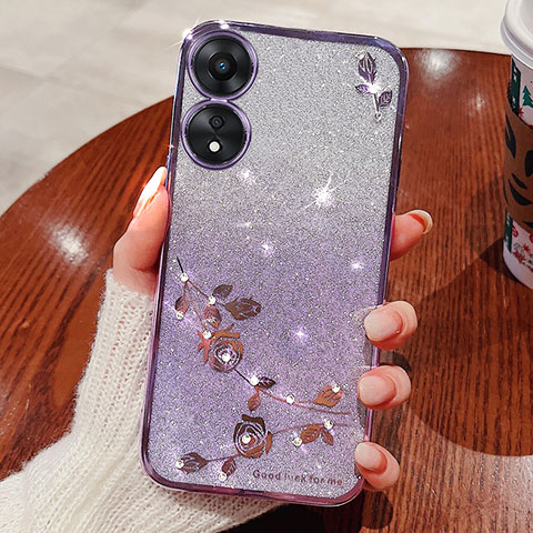 Funda Silicona Ultrafina Carcasa Transparente Flores para Oppo A38 Morado