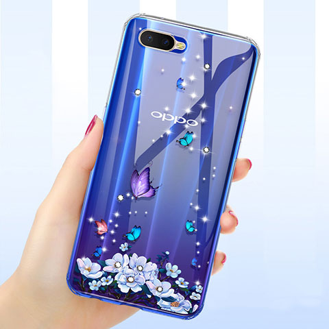 Funda Silicona Ultrafina Carcasa Transparente Flores para Oppo R15X Morado