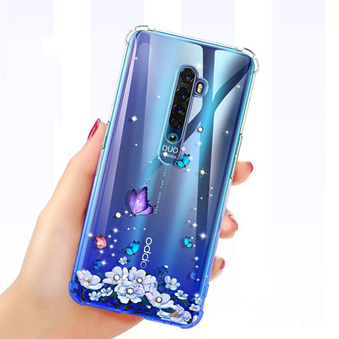 Funda Silicona Ultrafina Carcasa Transparente Flores para Oppo Reno2 Morado