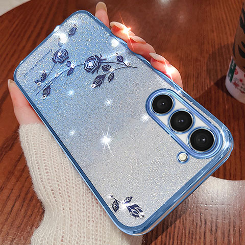 Funda Silicona Ultrafina Carcasa Transparente Flores para Samsung Galaxy S22 5G Azul