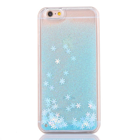 Funda Silicona Ultrafina Carcasa Transparente Flores T01 para Apple iPhone 6 Azul Cielo