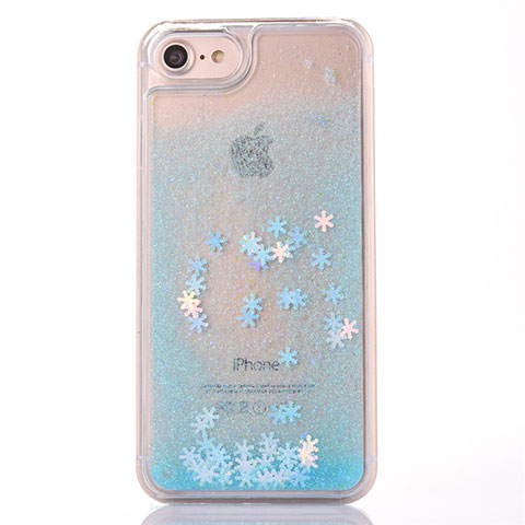 Funda Silicona Ultrafina Carcasa Transparente Flores T01 para Apple iPhone 7 Azul Cielo