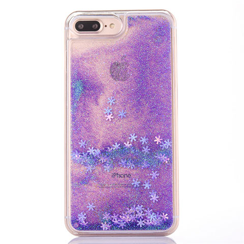 Funda Silicona Ultrafina Carcasa Transparente Flores T01 para Apple iPhone 7 Plus Morado