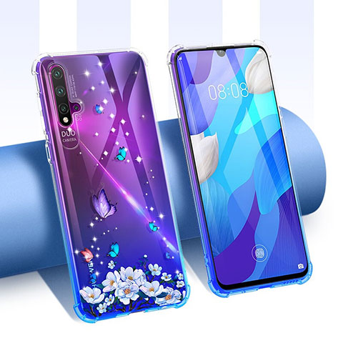 Funda Silicona Ultrafina Carcasa Transparente Flores T01 para Huawei Nova 5 Morado