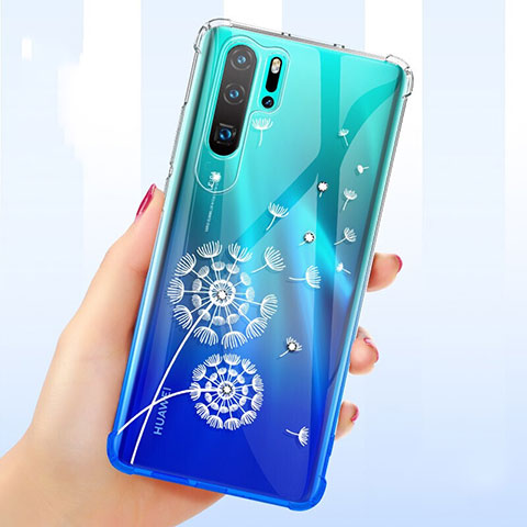 Funda Silicona Ultrafina Carcasa Transparente Flores T01 para Huawei P30 Pro Blanco