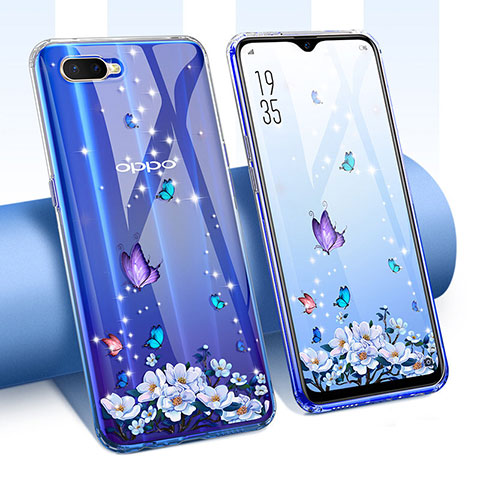 Funda Silicona Ultrafina Carcasa Transparente Flores T01 para Oppo K1 Morado