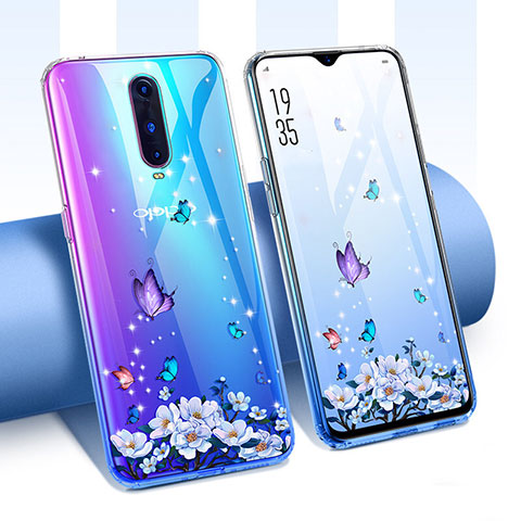 Funda Silicona Ultrafina Carcasa Transparente Flores T01 para Oppo R17 Pro Azul