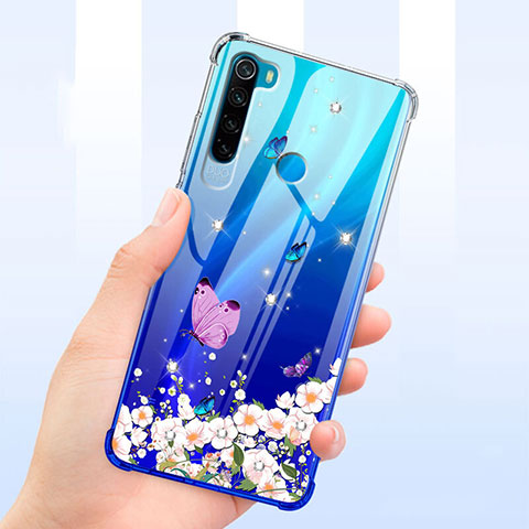 Funda Silicona Ultrafina Carcasa Transparente Flores T01 para Xiaomi Redmi Note 8 (2021) Azul