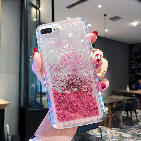 Funda Silicona Ultrafina Carcasa Transparente Flores T02 para Apple iPhone 8 Plus Rojo