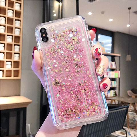 Funda Silicona Ultrafina Carcasa Transparente Flores T02 para Apple iPhone X Oro