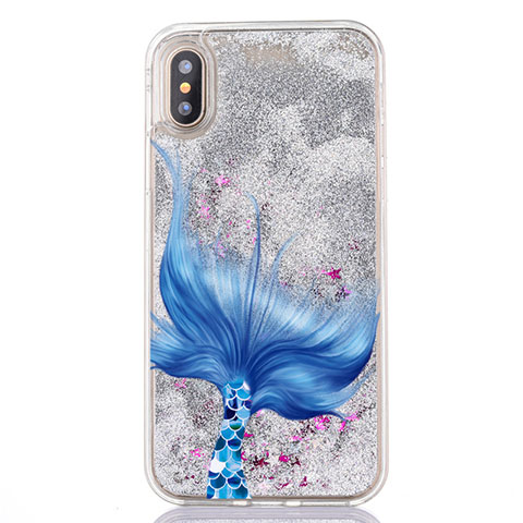 Funda Silicona Ultrafina Carcasa Transparente Flores T04 para Apple iPhone Xs Azul