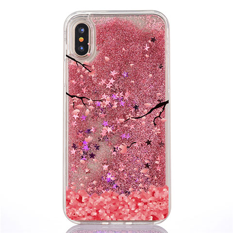 Funda Silicona Ultrafina Carcasa Transparente Flores T04 para Apple iPhone Xs Max Rojo