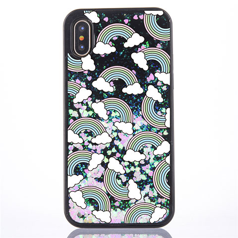 Funda Silicona Ultrafina Carcasa Transparente Flores T06 para Apple iPhone X Negro