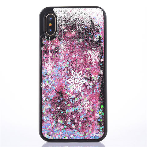 Funda Silicona Ultrafina Carcasa Transparente Flores T07 para Apple iPhone X Oro Rosa