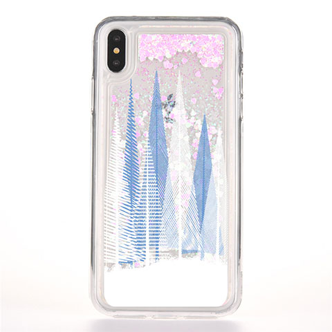 Funda Silicona Ultrafina Carcasa Transparente Flores T08 para Apple iPhone X Azul