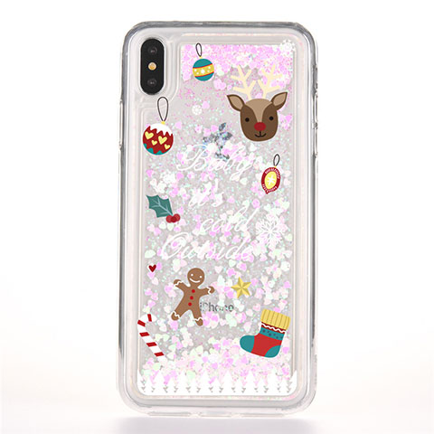 Funda Silicona Ultrafina Carcasa Transparente Flores T08 para Apple iPhone X Rosa