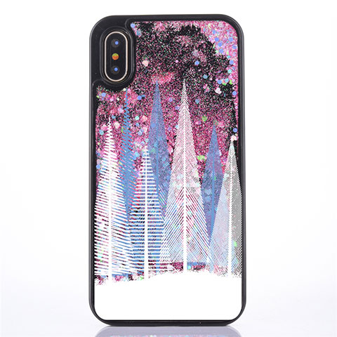 Funda Silicona Ultrafina Carcasa Transparente Flores T09 para Apple iPhone Xs Max Rosa