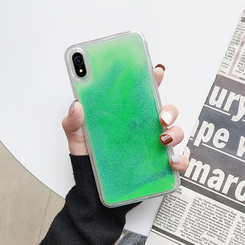 Funda Silicona Ultrafina Carcasa Transparente Flores T12 para Apple iPhone XR Verde