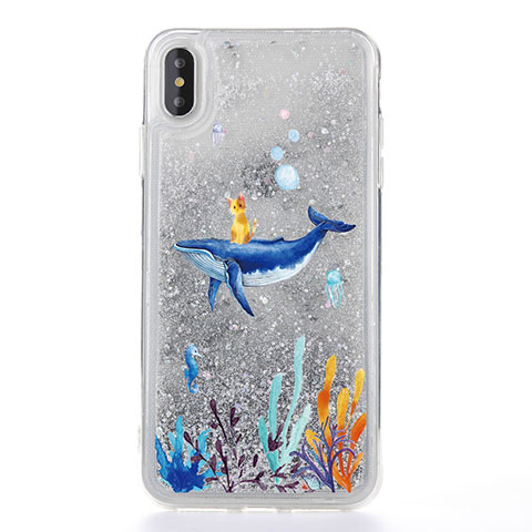 Funda Silicona Ultrafina Carcasa Transparente Flores T17 para Apple iPhone X Azul