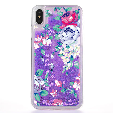 Funda Silicona Ultrafina Carcasa Transparente Flores T18 para Apple iPhone X Morado