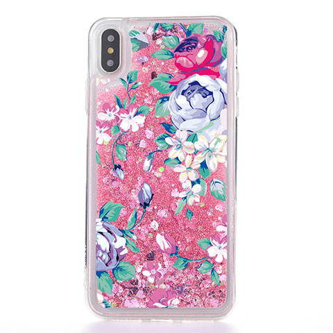 Funda Silicona Ultrafina Carcasa Transparente Flores T18 para Apple iPhone Xs Oro Rosa