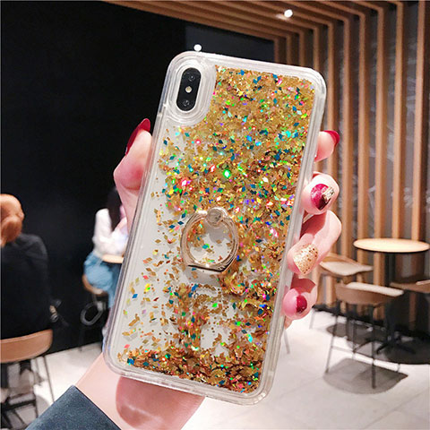 Funda Silicona Ultrafina Carcasa Transparente Flores T25 para Apple iPhone Xs Oro